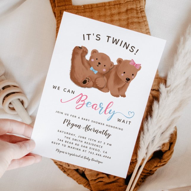 Twin Boy Girl Cub Bear Baby Shower   Invitation (Creator Uploaded)