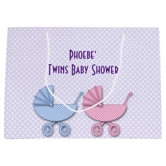twin boy & girl polka dots large gift bag (Front)