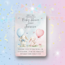 Twin Boy & Girl Rabbit Baby Shower Invitation