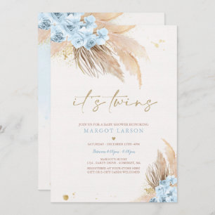 Twin Boy Pampas Grass Bohemian Desert Baby Shower Invitation