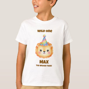 Twin Boy Safari Birthday T-Shirt Lion
