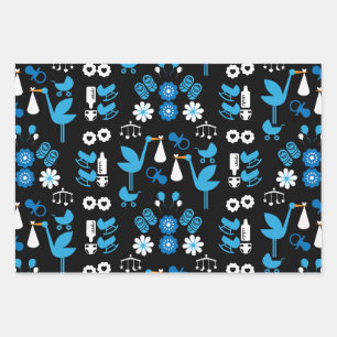 Twin Boy Stalk Delivery Blue Wrapping Paper Sheet