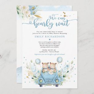 Twin Boy Teddy Bear Drive By Baby Shower Invitation