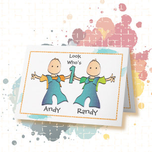 Twin Boys 1st Birthday Cute Adorable Cartoon  Card