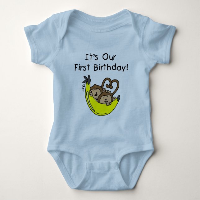 Twin Boys 1st Birthday Monkey Tshirts and Gifts (Front)