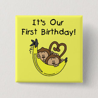 Twin Boys 1st Birthday Monkey Tshirts and Gifts 15 Cm Square Badge