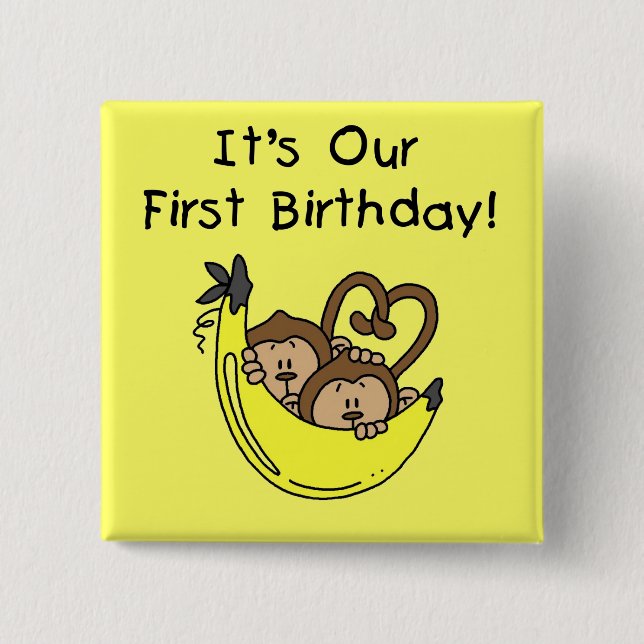 Twin Boys 1st Birthday Monkey Tshirts and Gifts 15 Cm Square Badge (Front)