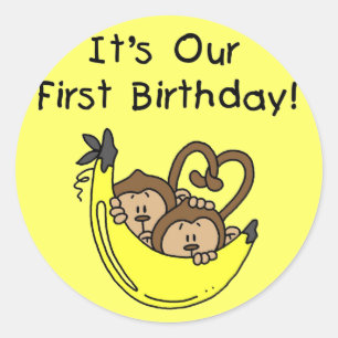 Twin Boys 1st Birthday Monkey Tshirts and Gifts Classic Round Sticker