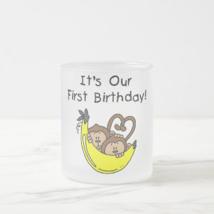 Twin Boys 1st Birthday Monkey Tshirts and Gifts Frosted Glass Coffee Mug