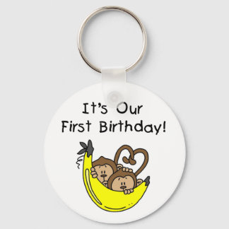 Twin Boys 1st Birthday Monkey Tshirts and Gifts Key Ring