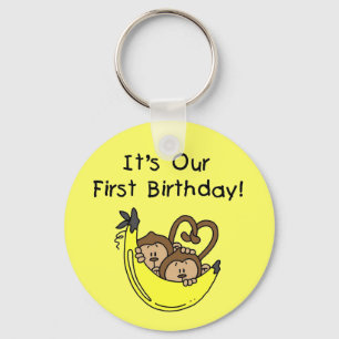 Twin Boys 1st Birthday Monkey Tshirts and Gifts Key Ring