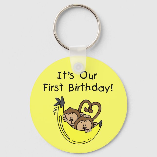 Twin Boys 1st Birthday Monkey Tshirts and Gifts Key Ring (Front)