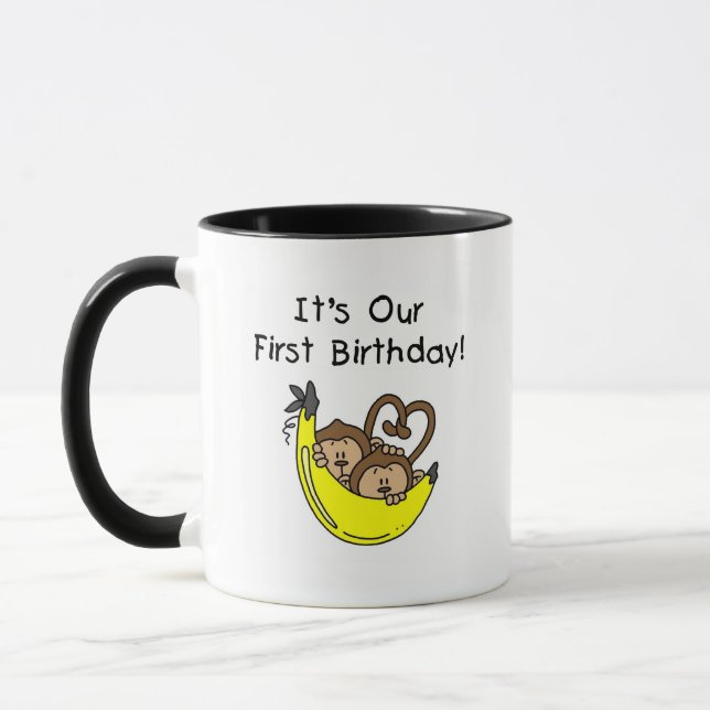 Twin Boys 1st Birthday Monkey Tshirts and Gifts Mug (Left)