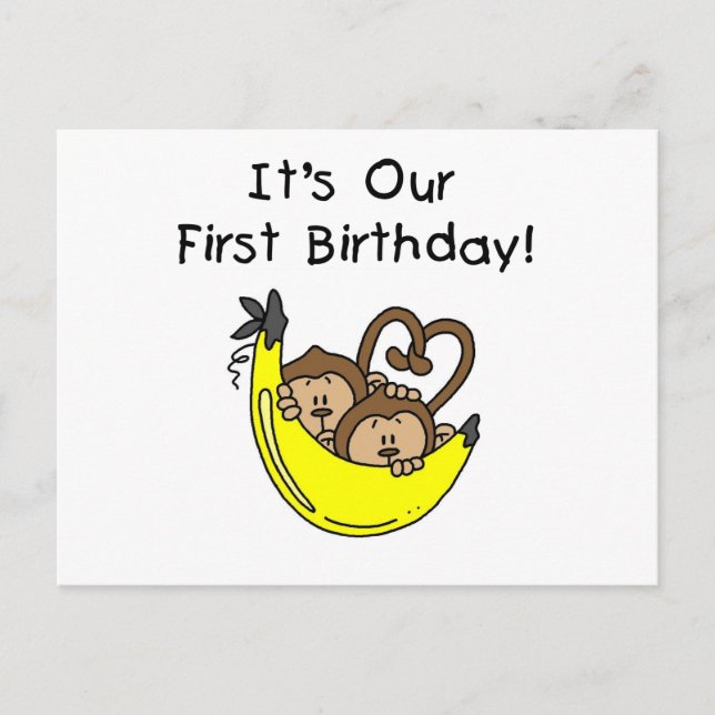 Twin Boys 1st Birthday Monkey Tshirts and Gifts Postcard (Front)