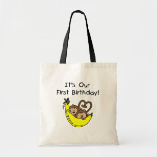Twin Boys 1st Birthday Monkey Tshirts and Gifts Tote Bag