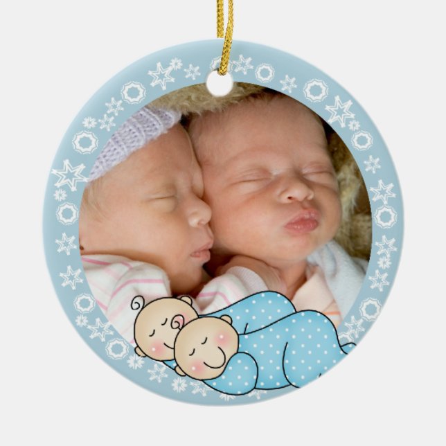 Twin Boys 1st Christmas Ornament (Front)