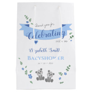Twin boys baby bears baby shower medium gift bag
