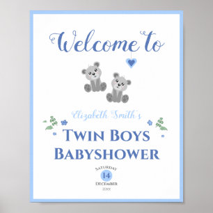 Twin boys baby bears baby shower  welcome sign