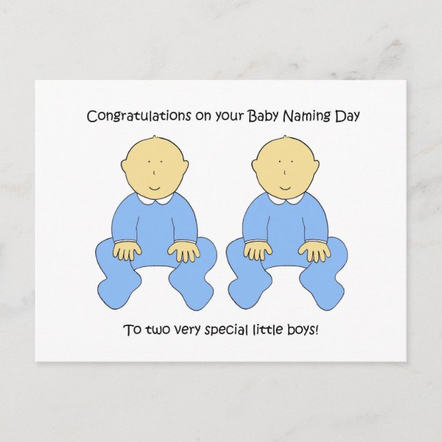 Twin Boys Baby Naming Day Congratulations. Postcard (Front)