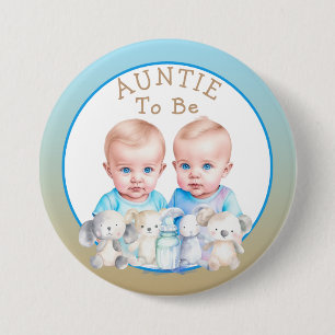 Twin Boy's Baby Shower Auntie To Be 7.5 Cm Round Badge
