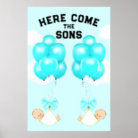 Twin Boys Baby Shower Decoration Poster