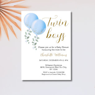 Twin Boys Baby Shower Editable Invitation