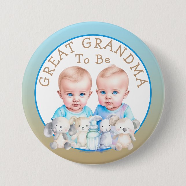 Twin Boy's Baby Shower Great Grandma To Be 7.5 Cm Round Badge (Front)