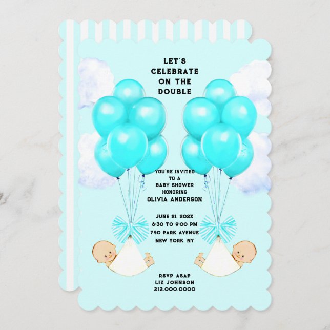 Twin Boys Baby Shower Invitation (Front/Back)
