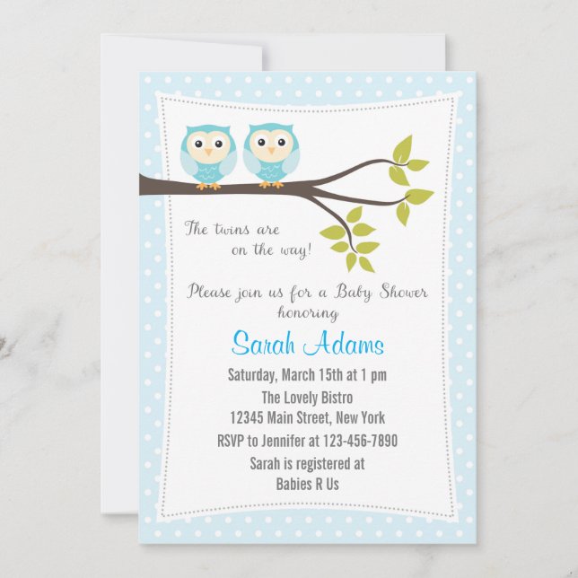 Twin Boys Baby Shower Invitation Blue (Front)
