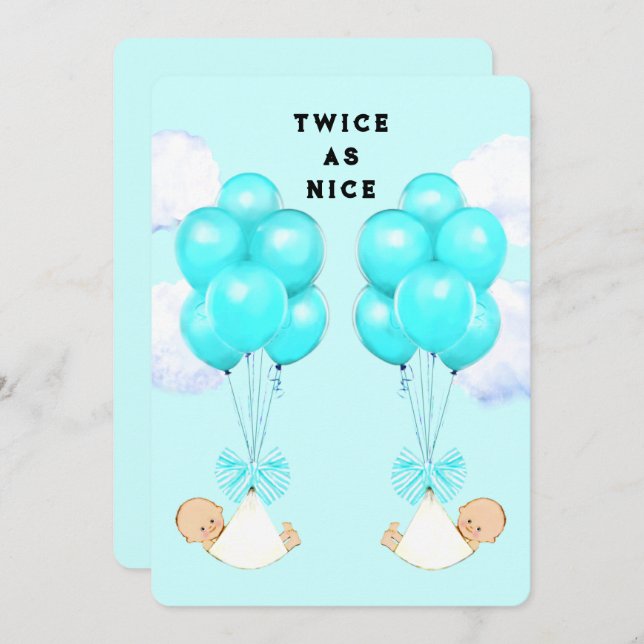 Twin Boys Baby Shower Invitations (Front/Back)