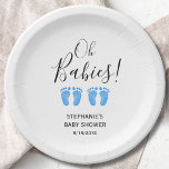 Twin Boys' Baby Shower Paper Plate<br><div class="desc">These cute twin boys' baby shower paper plates are decorated with modern script typography and watercolor baby's feet in pastel blue.
Easily customisable.
Original Watercolor © Michele Davies.</div>
