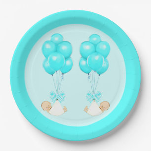 Twin Boys Baby Shower Paper Plate