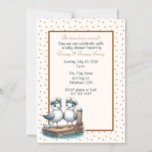 Twin Boys Baby Shower Seagull Nautical Theme Magnetic Invitation