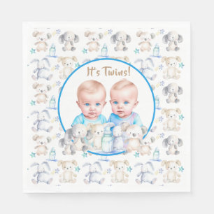 Twin Boy's Baby Shower Watercolor Animals Napkin