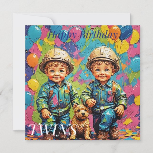TWIN BOYS ~ Birthday Card ~ Builders ~  (Front)