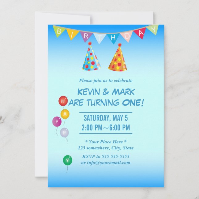 Twin Boys Birthday Party Invitation (Front)