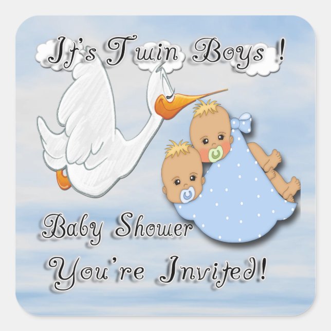 Twin Boys Blonde - Stork Baby Shower envelope seal (Front)