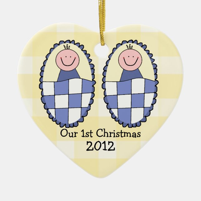 Twin Boys Blue First Christmas Ceramic Tree Decoration (Front)