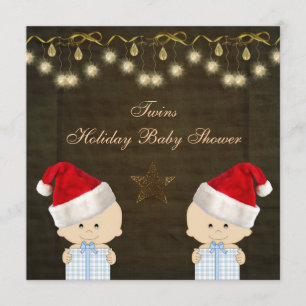 Twin Boys Christmas Baby Shower Invitation