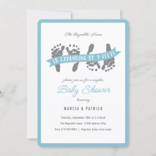 Twin Boys Couples Shower Blue and Grey Baby Shower Invitation