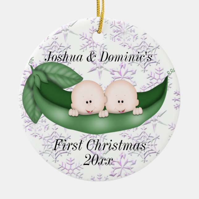 Twin Boys First Christmas Ornament (Front)