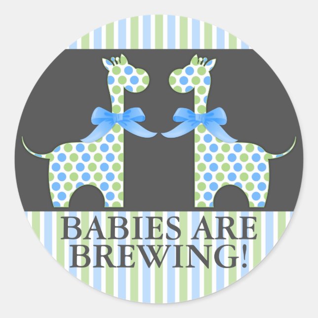 Twin Boys Giraffe Babies are Brewing Classic Round Sticker (Front)
