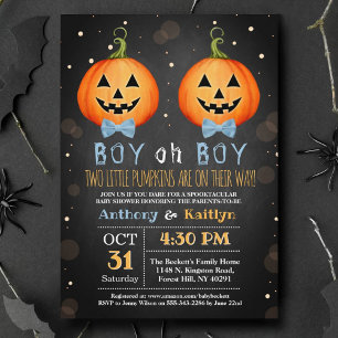 Twin Boys Little Pumpkin Halloween Baby Shower Invitation