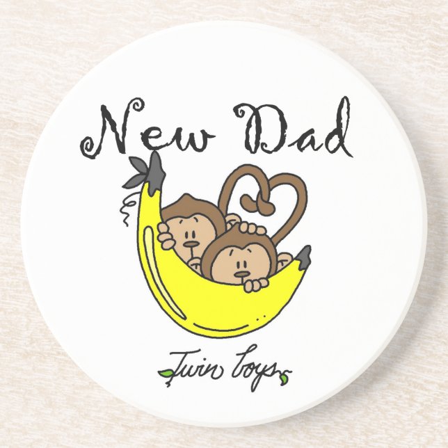 Twin Boys Monkeys New Dad Gifts Coaster (Front)