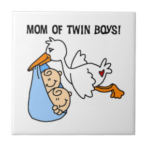 Twin Boys Mum Stork Gifts Tile
