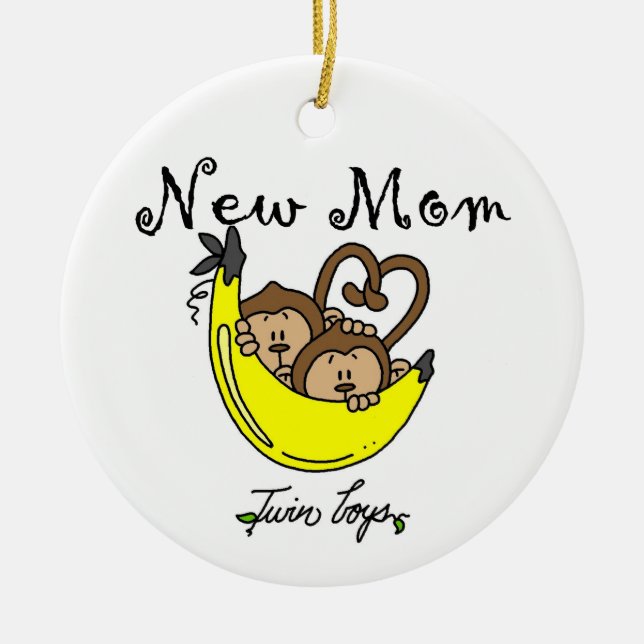 Twin Boys New Mum Gifts Ceramic Tree Decoration (Front)