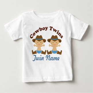 Twin Boys Personalised Cowboy Baby T-shirt