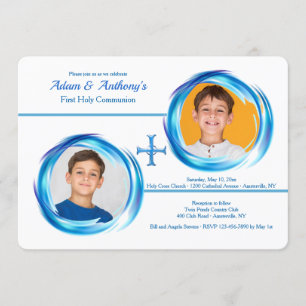 Twin Boys Religious Photo Invitation