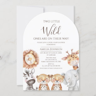 Twin Boys Safari Two Little Wild Ones Baby Shower Invitation