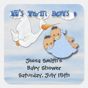 Twin Boys - Stork Baby Shower Favour stickers